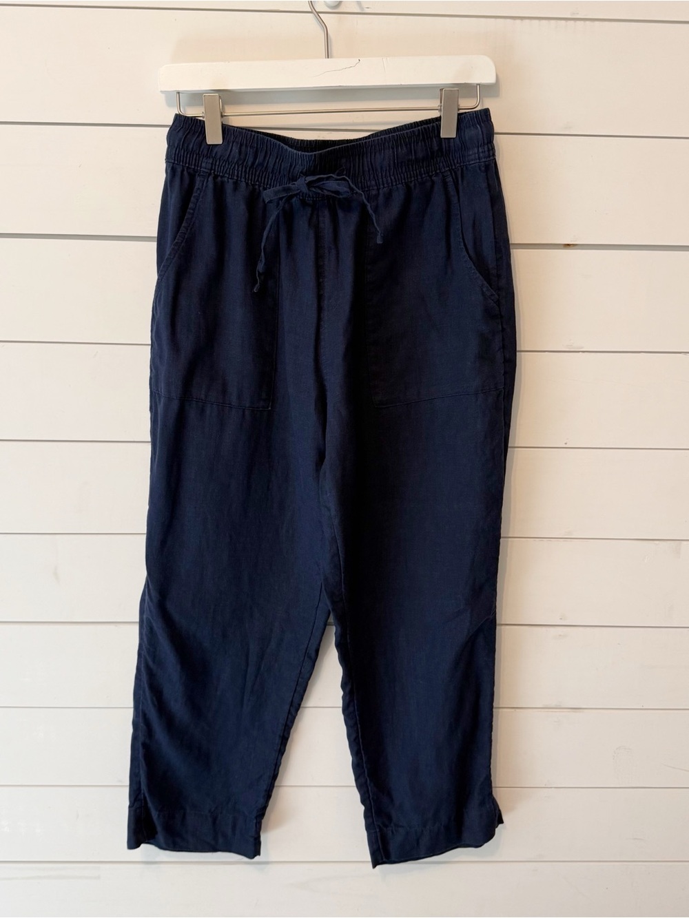 Sigrid Olsen | Navy Blue 100% Linen Drawstring Crop Pants - Size Medium